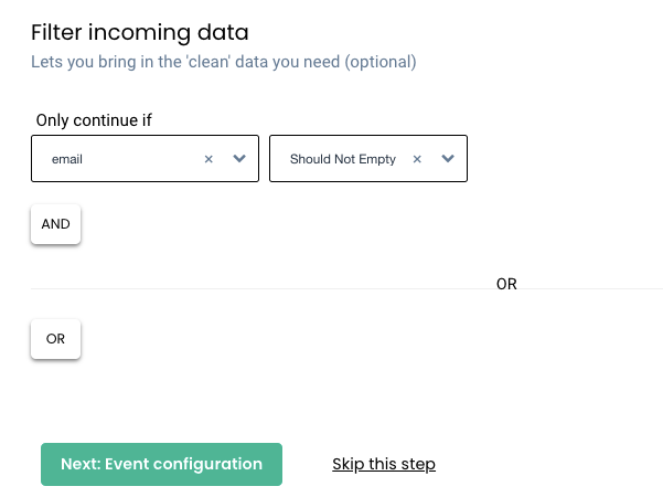 filter incoming data