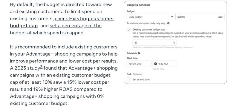 Existing Customer Budget Cap screenshot from Meta