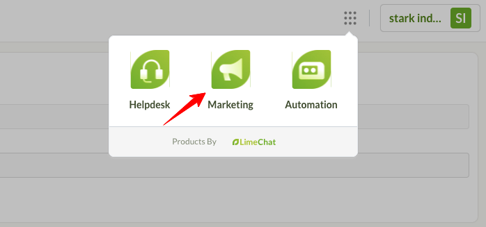 marketing category in the LimeChat account dashboard