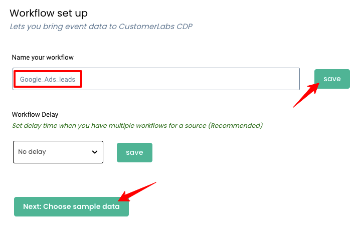 Google Ads workflow inside CustomerLabs CDP to get Google Ads Leads