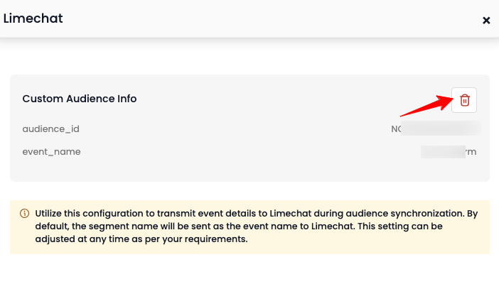 Custom audience segment delete button for limechat audiences
