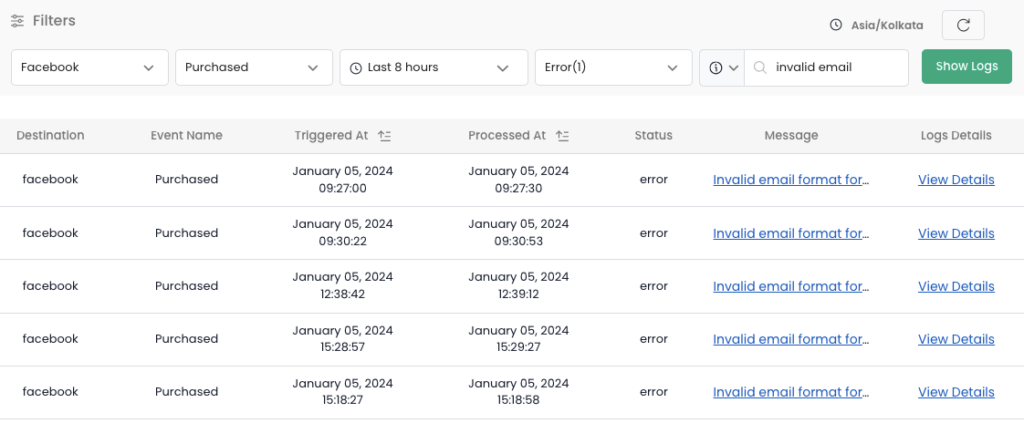 error view details