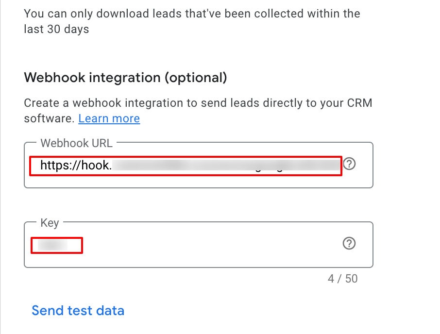 webhook in Google Ads to export the lead data from Google Ads to CustomerLabs