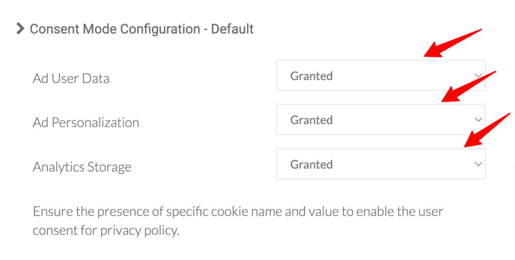 CustomerLabs CDP app showing consent signals ad user data, ad personalization and analytics storage granted 