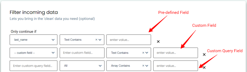 different types of filtering incoming data.