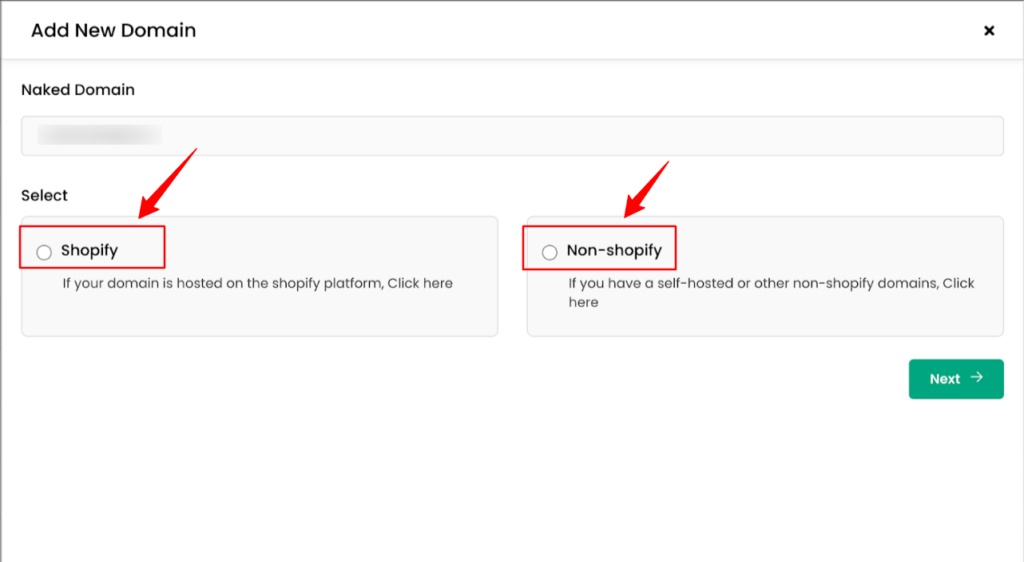 1P Domain tracking Shopify and non-shopify choice.