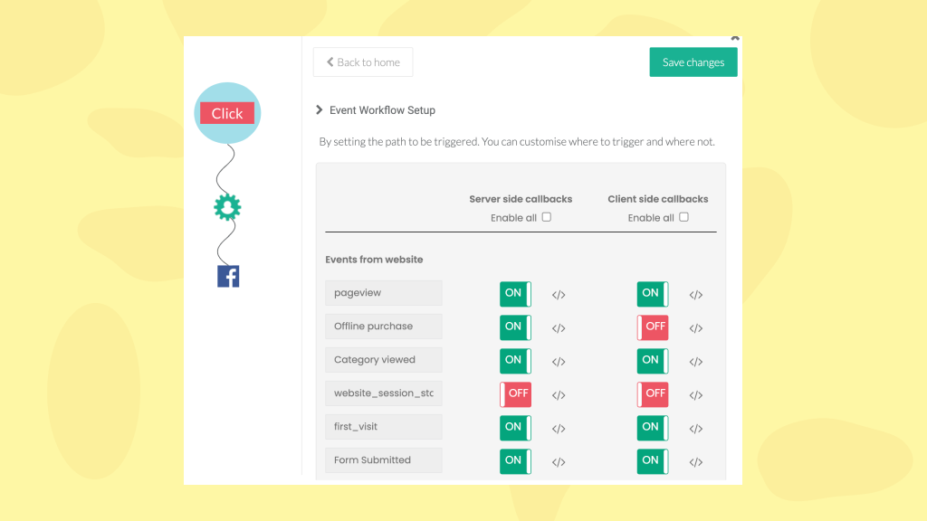 Event flow setup in CustomerLabs