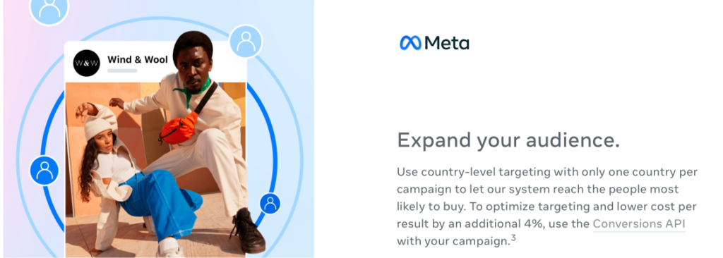Screenshot from Facebook about one campaign one country as Meta ASC best practice.