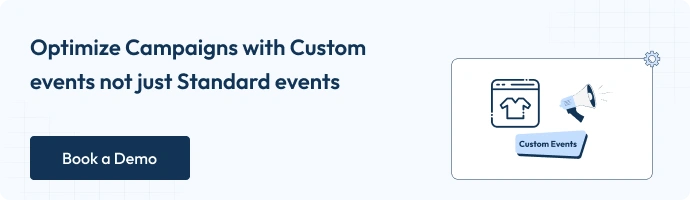 This is a banner image with the text that says optimize campaigns with custom events not just standard events