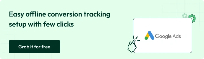 This is a banner image with the text on it, which says easy offline conversion tracking setup with few clicks - Grab it for free