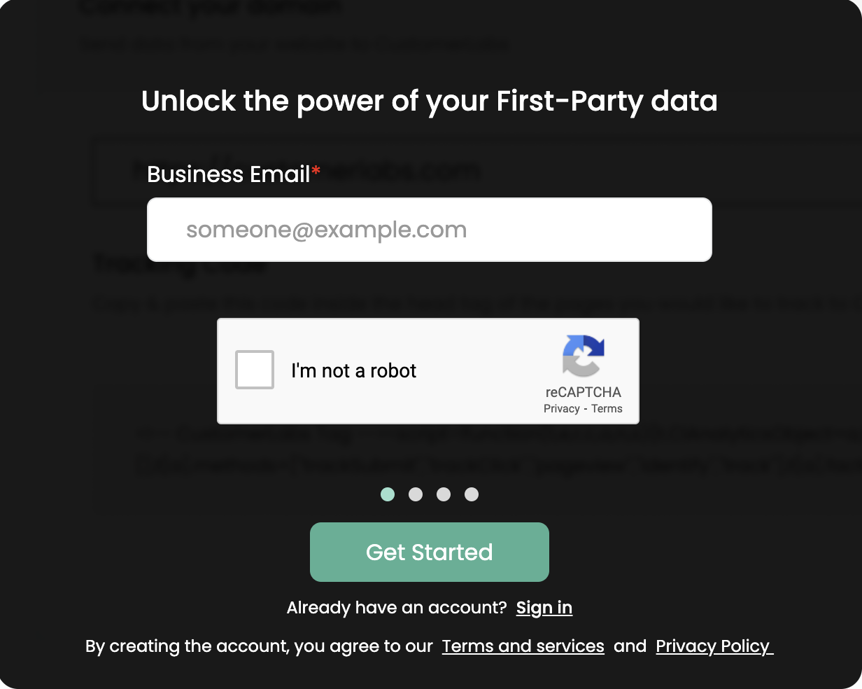 customerlabs signup form to create an account 1
