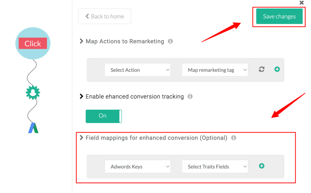 Save the changes in map actions to remarketing