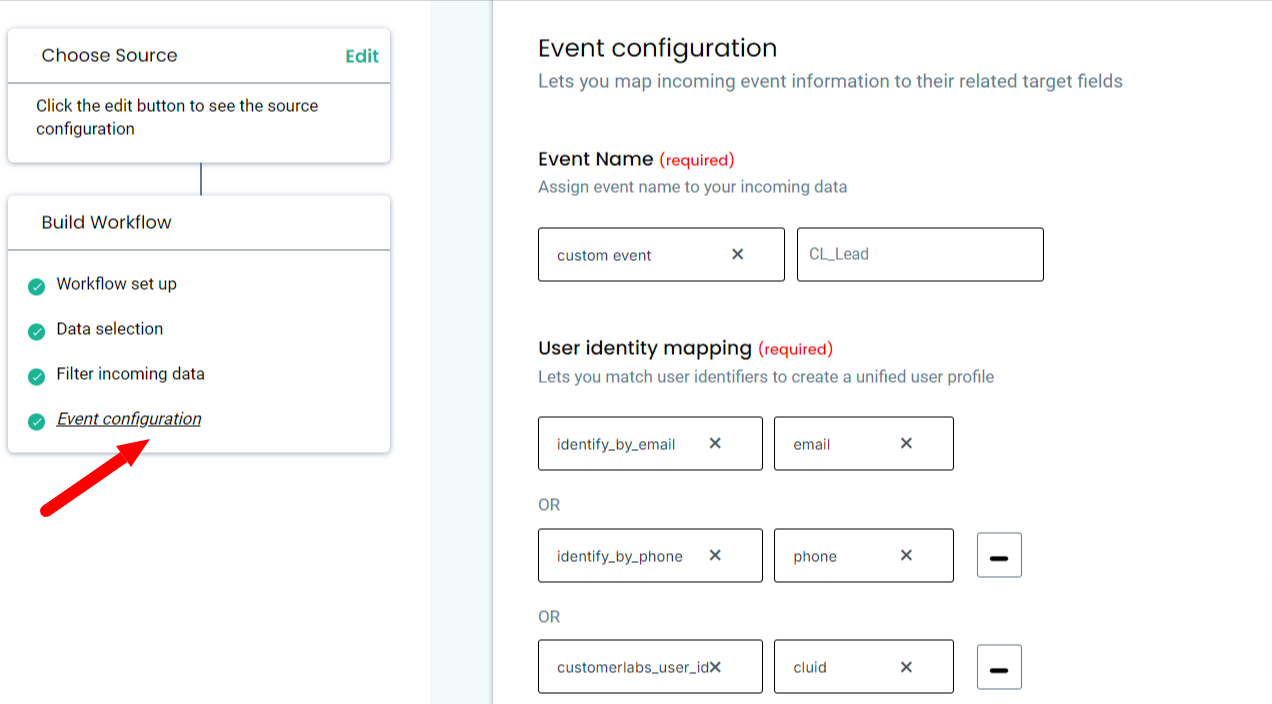 CustomerLabs Event Configuration