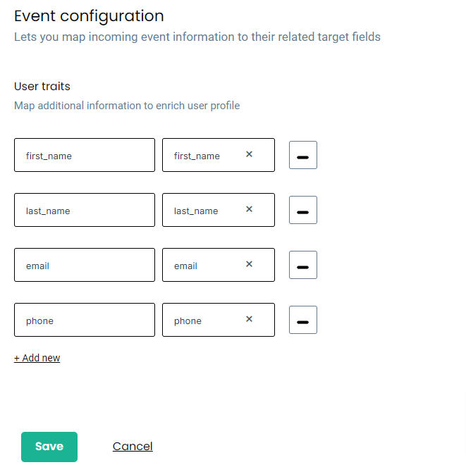 CustomerLabs Event Configuration