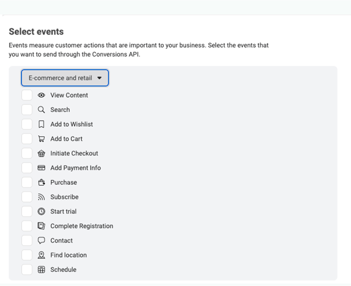 This image represent the select events and e-commerce and retail details