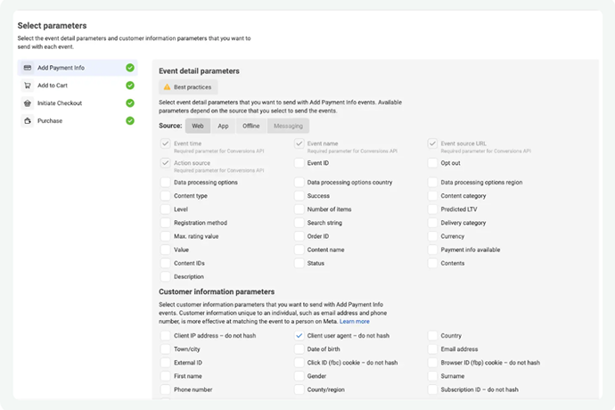 This image explains the select parameters of the page