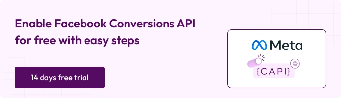This is a banner image with a text "Enable facebook conversions api for free with easy steps with a 14 day free trial"