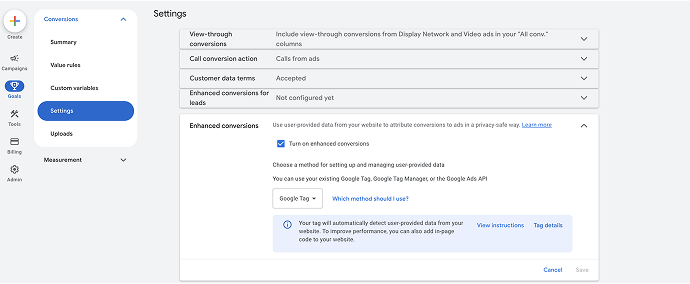Enable enhanced conversions in google ads