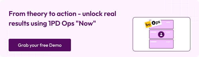 Banner with text “From theory to action - unlock real results using 1PD Ops ‘Now’” and a button labeled “Grab your free Demo.