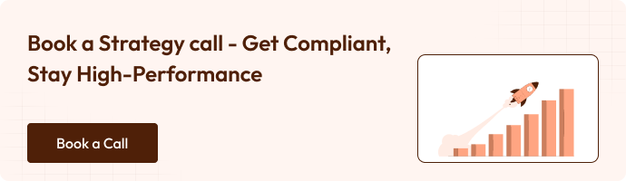 Book a strategy call - Get compliant stay high - performance along with 'Book a Call' and the Illustration is about Sky rocketing in the upward bar graph.