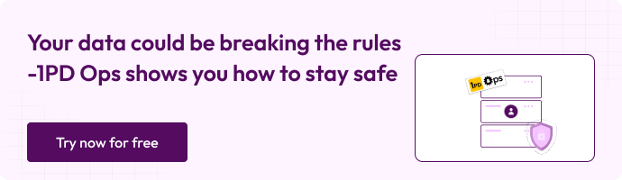 This image explains try now for free and text on it - your data could be breaking the rules - 1PD Ops sgiws you how to stay safe.