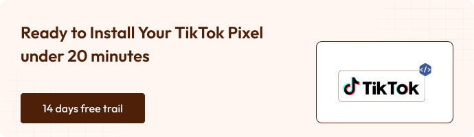 How to Set Up TikTok Pixel Conversion Tracking Without GTM 1 "Banner highlighting quick TikTok Pixel installation under 20 minutes. Features TikTok logo and CTA for a 14-day free trial."