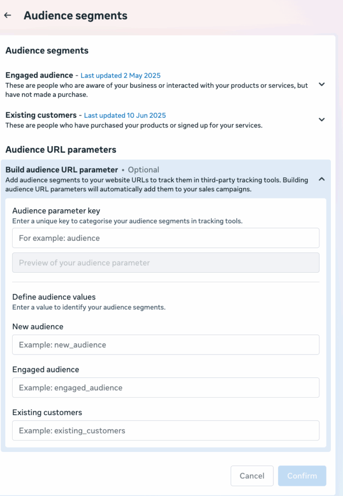 The image shows defining the audiences in advertising settings