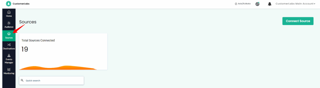 How to Integrate Recharge with Shopify Without GTM 13 CustomerLabs Sources Dashboard โ โCustomerLabs dashboard showing Sources tab highlighted with total connected sources count and Connect Source button.โ
