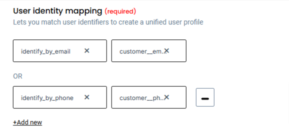 How to Integrate Recharge with Shopify Without GTM 21 User Identity Mapping โ โCustomerLabs setup screen showing user identity mapping with identify_by_email and identify_by_phone fields for matching customer identifiers.โ