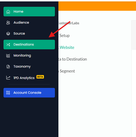 How to Integrate Recharge with Shopify Without GTM 29 Navigate to Destinations โ โCustomerLabs left navigation panel showing Destinations tab highlighted below Source.โ