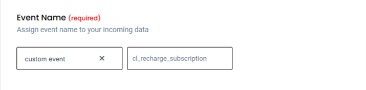 How to Integrate Recharge with Shopify Without GTM 20 Custom Event Name โ โCustomerLabs event configuration showing custom event field filled with event name โcl_recharge_subscriptionโ.โ
