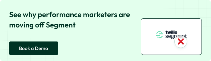 Top-Rated Segment Alternatives & Competitors 2 Performance marketers moving away from Segment in search of better data control.
Banner highlights โBook a Demoโ CTA with Segment logo crossed out.
